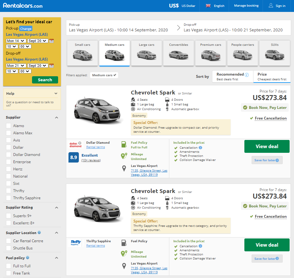 las vegas car rental deals