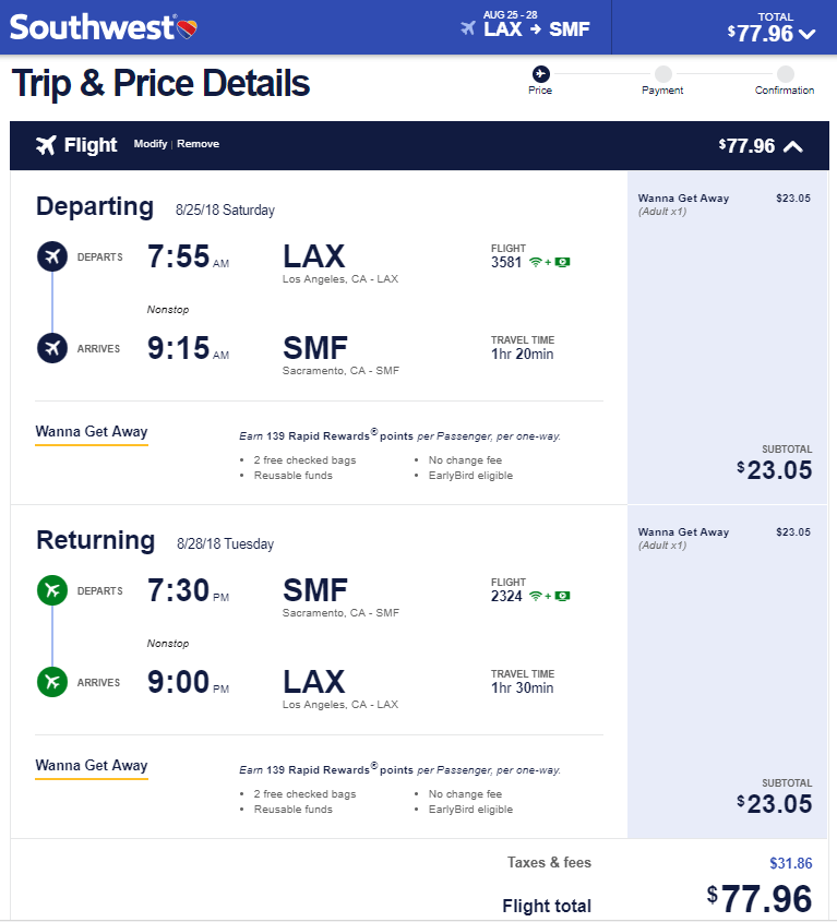 airfare lax to sacramento