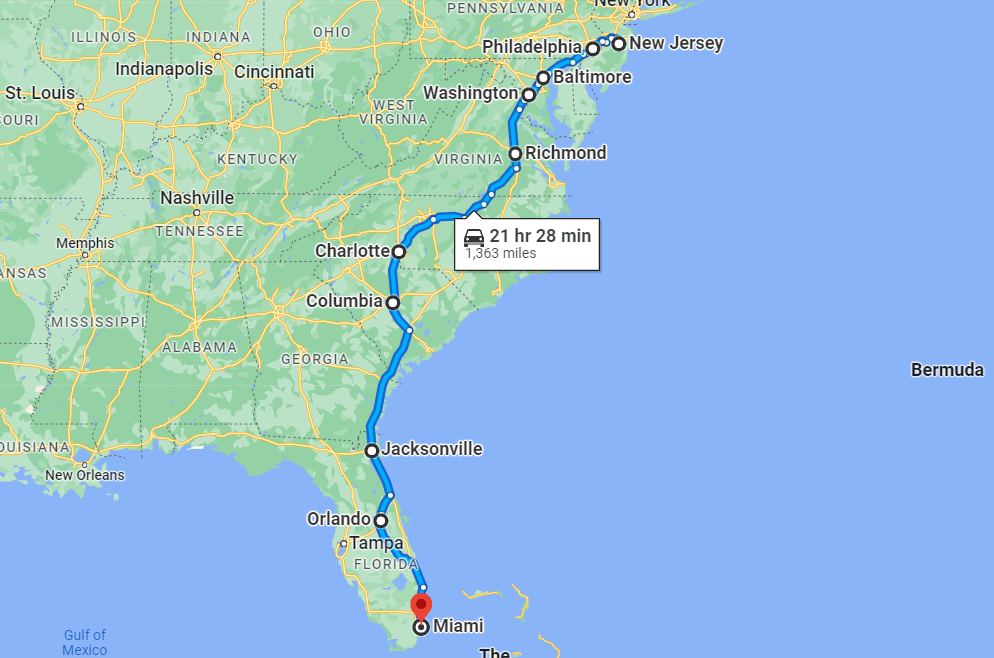 florida to new jersey