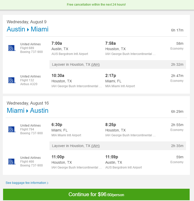 fares to miami