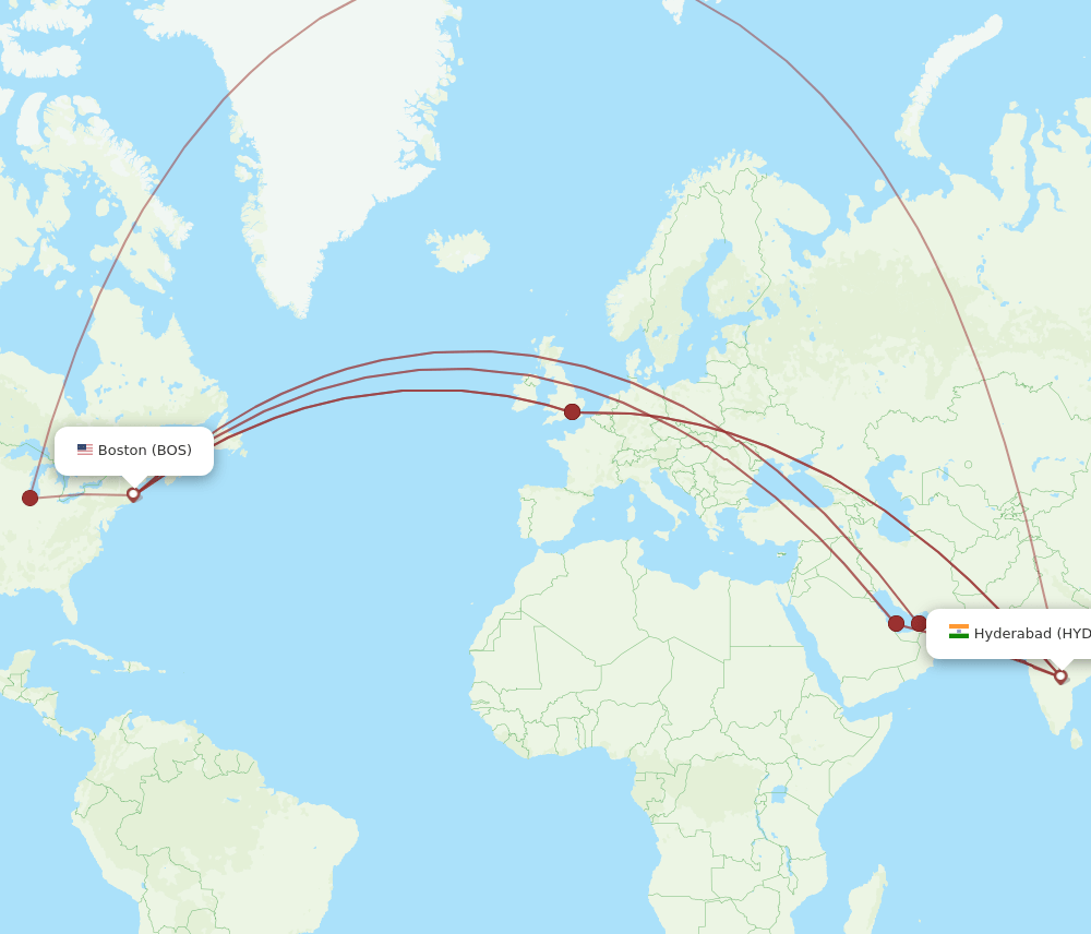 boston to hyderabad flights