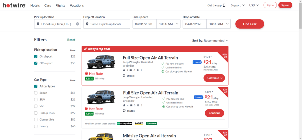 car rental search engines